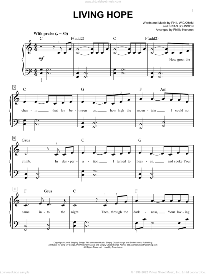 Living Hope (arr. Phillip Keveren), (easy) (arr. Phillip Keveren) sheet music for piano solo by Phil Wickham, Phillip Keveren and Brian Johnson, easy skill level