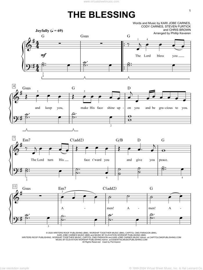 The Blessing (arr. Phillip Keveren) sheet music for piano solo by Kari Jobe & Cody Carnes, Phillip Keveren, Chris Brown, Cody Carnes, Kari Jobe Carnes and Steven Furtick, easy skill level