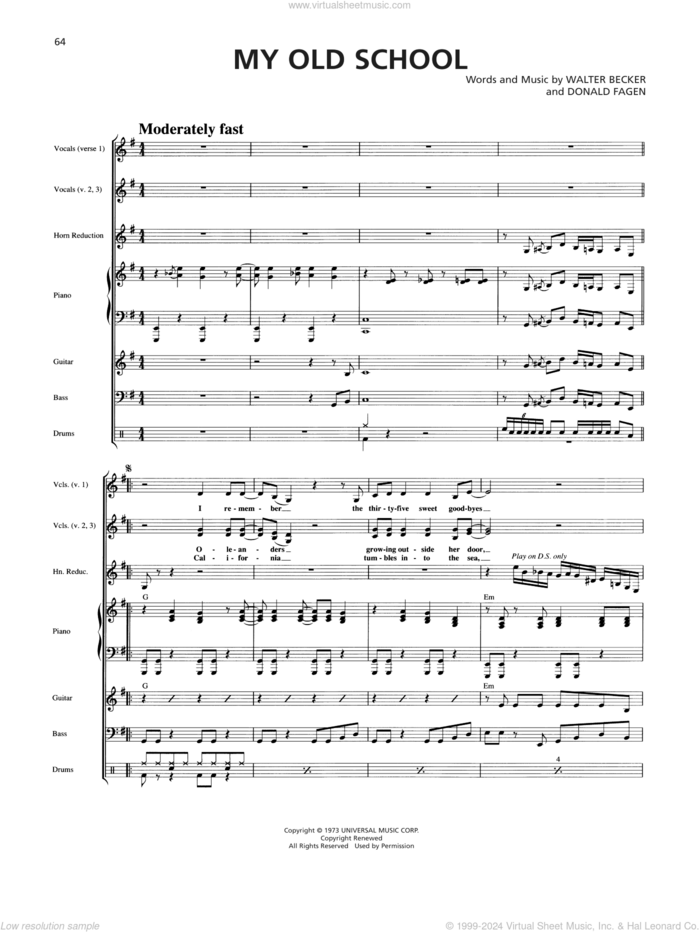 My Old School sheet music for chamber ensemble (Transcribed Score) by Steely Dan, Donald Fagen and Walter Becker, intermediate skill level