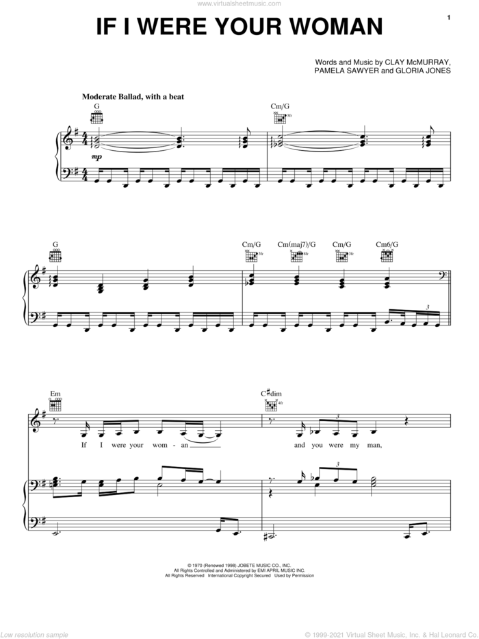 If I Were Your Woman sheet music for voice, piano or guitar by Gladys Knight & The Pips, Alicia Keys, Clay McMurray, Laverne Ware and Pam Sawyer, intermediate skill level