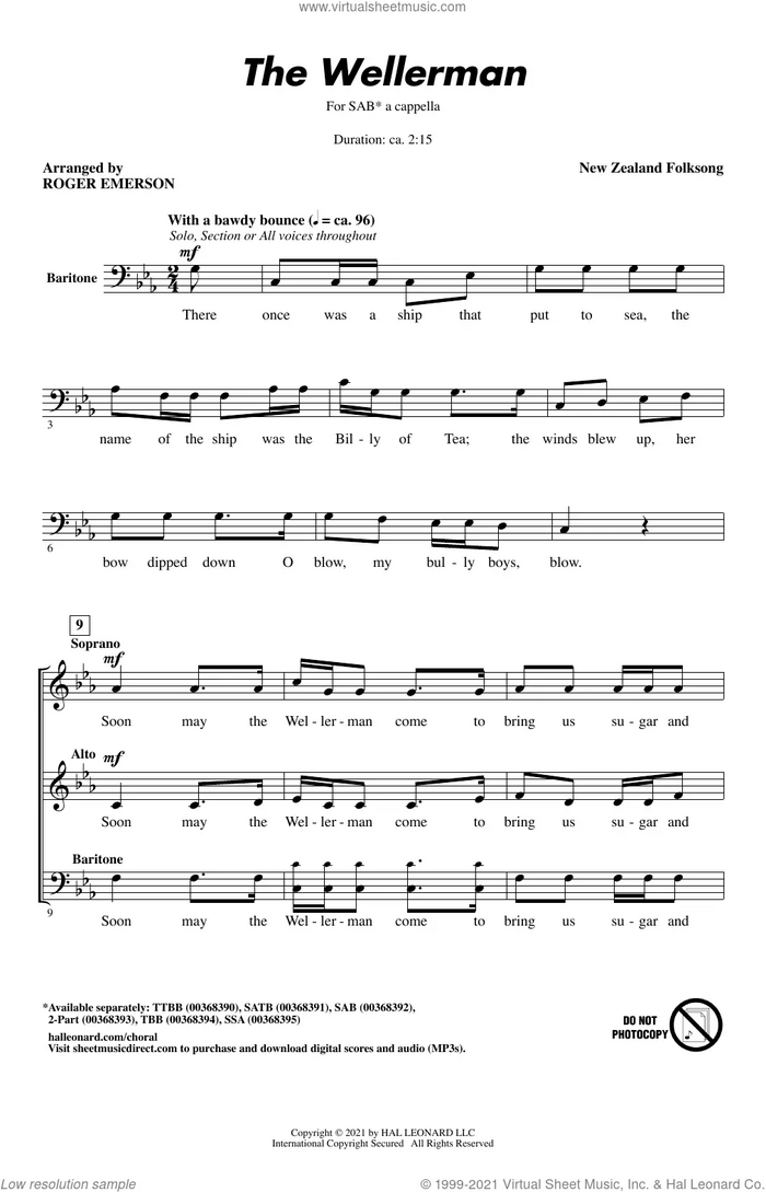 The Wellerman (arr. Roger Emerson) sheet music for choir (SAB: soprano, alto, bass) by New Zealand Folksong and Roger Emerson, intermediate skill level
