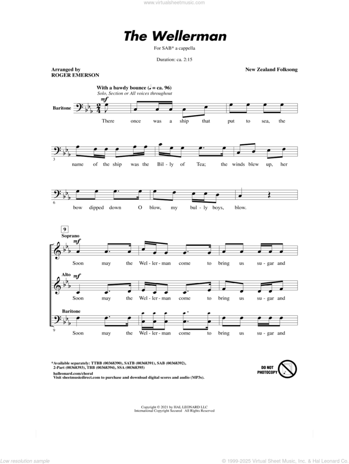 The Wellerman (arr. Roger Emerson) sheet music for choir (SAB: soprano, alto, bass) by New Zealand Folksong and Roger Emerson, intermediate skill level