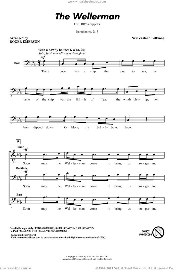 The Wellerman (arr. Roger Emerson) sheet music for choir (TBB: tenor, bass) by New Zealand Folksong and Roger Emerson, intermediate skill level
