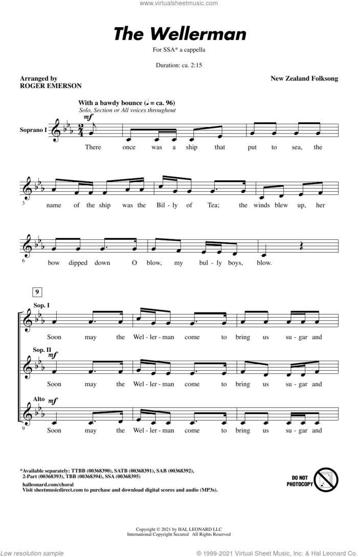 The Wellerman (arr. Roger Emerson) sheet music for choir (SSA: soprano, alto) by New Zealand Folksong and Roger Emerson, intermediate skill level