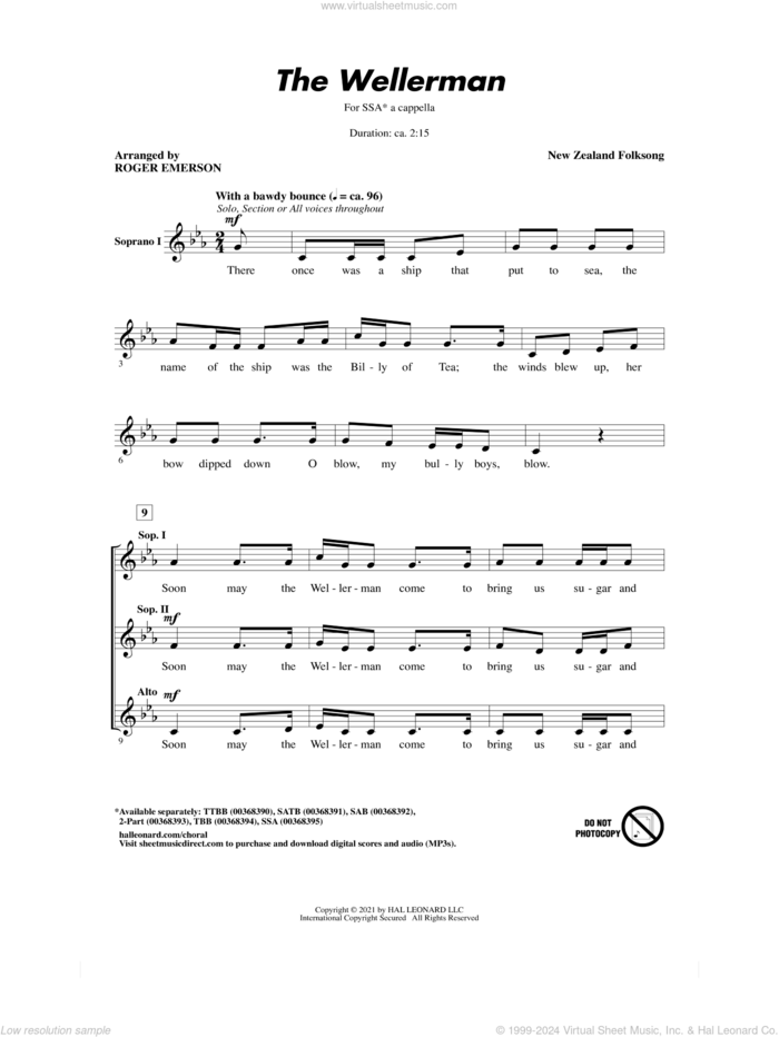 The Wellerman (arr. Roger Emerson) sheet music for choir (SSA: soprano, alto) by New Zealand Folksong and Roger Emerson, intermediate skill level