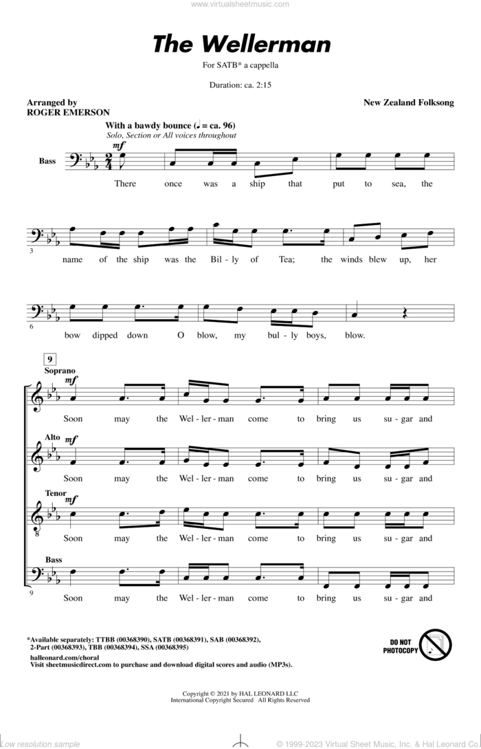 The Wellerman (arr. Roger Emerson) sheet music for choir (SATB: soprano, alto, tenor, bass) by New Zealand Folksong and Roger Emerson, intermediate skill level