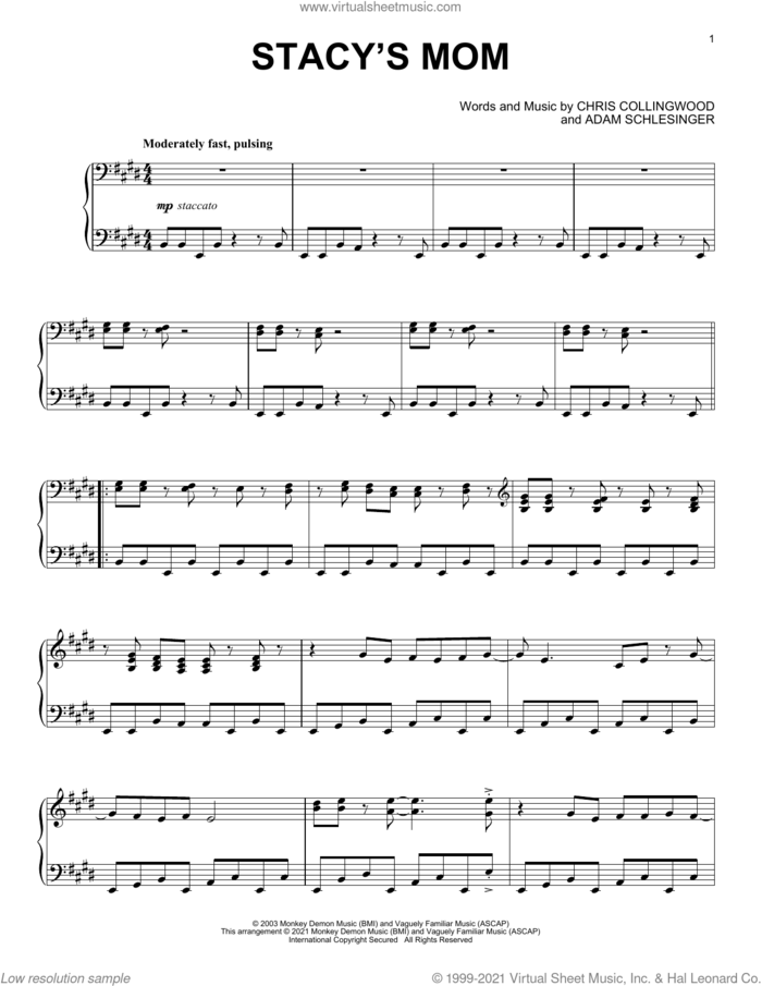 Stacy's Mom [Classical version] sheet music for piano solo by Fountains Of Wayne, Adam Schlesinger and Chris Collingwood, intermediate skill level