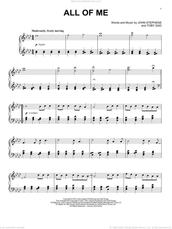 All Of Me [Classical version] sheet music for piano solo by John Legend, John Stephens and Toby Gad, wedding score, intermediate skill level