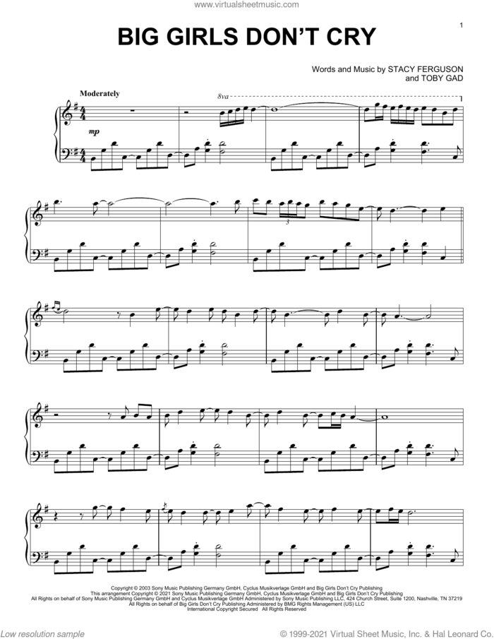 Big Girls Don't Cry [Classical version] sheet music for piano solo by Fergie, Stacy Ferguson and Toby Gad, intermediate skill level