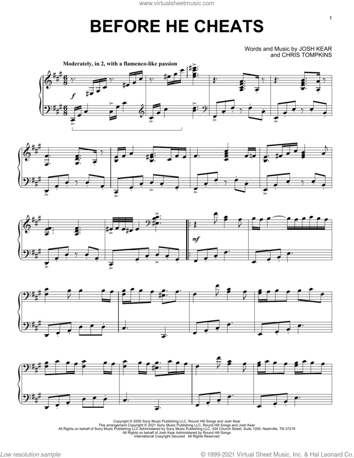 Before He Cheats [Classical version] sheet music for piano solo by Carrie Underwood, Chris Tompkins and Josh Kear, intermediate skill level