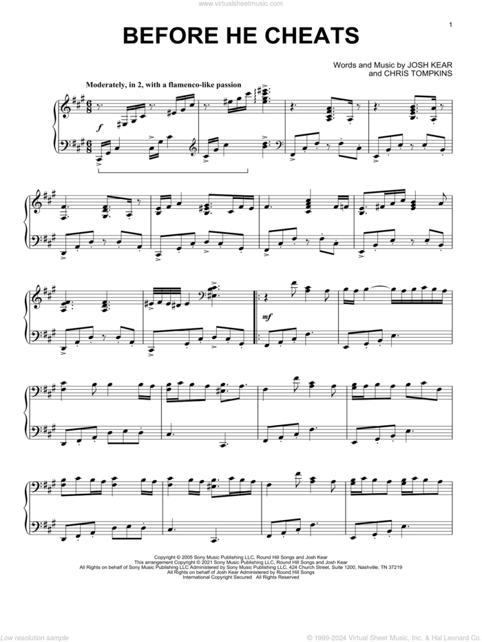 Before He Cheats [Classical version] sheet music for piano solo by Carrie Underwood, Chris Tompkins and Josh Kear, intermediate skill level