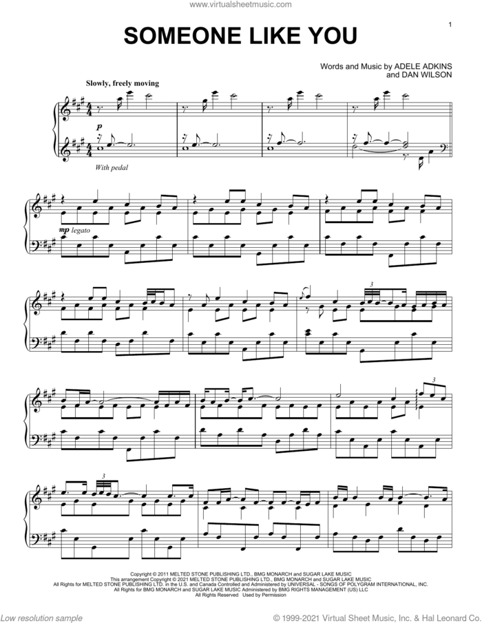Someone Like You [Classical version] sheet music for piano solo by Adele, Adele Adkins and Dan Wilson, intermediate skill level