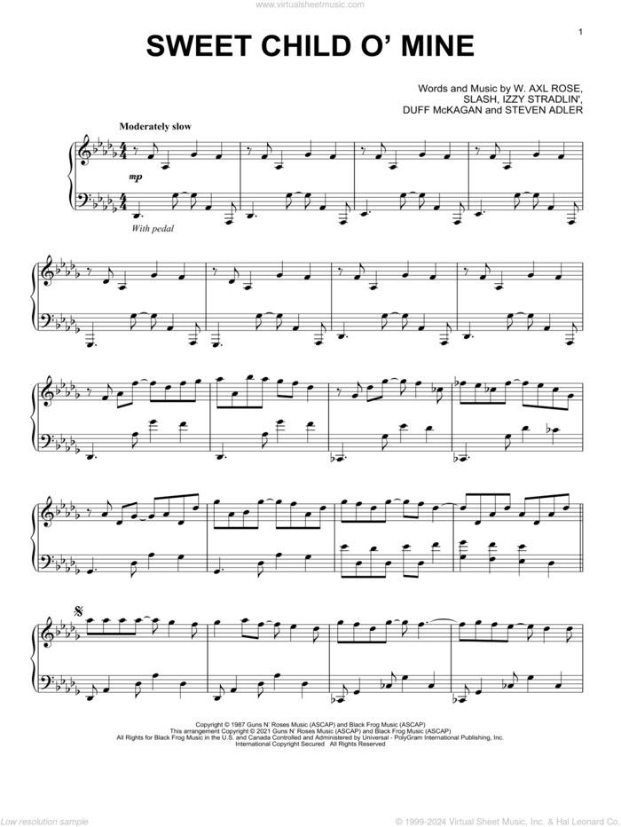 Sweet Child O' Mine [Classical version] sheet music for piano solo by Guns N' Roses, Axl Rose, Duff McKagan, Slash and Steven Adler, intermediate skill level