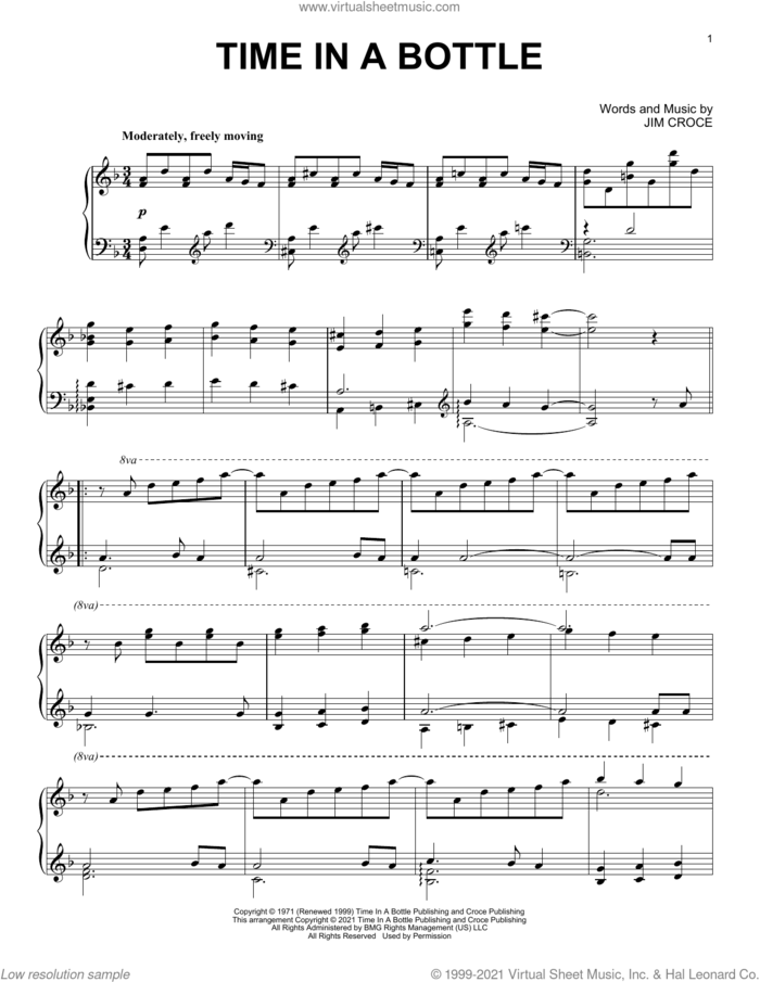 Time In A Bottle [Classical version] sheet music for piano solo by Jim Croce, intermediate skill level