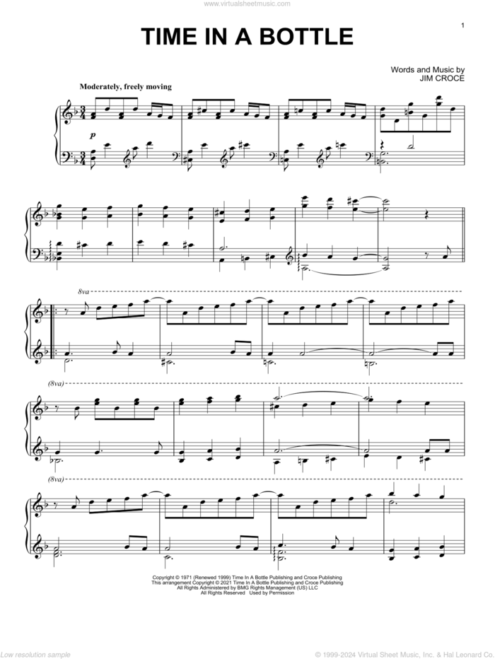 Time In A Bottle [Classical version] sheet music for piano solo by Jim Croce, intermediate skill level