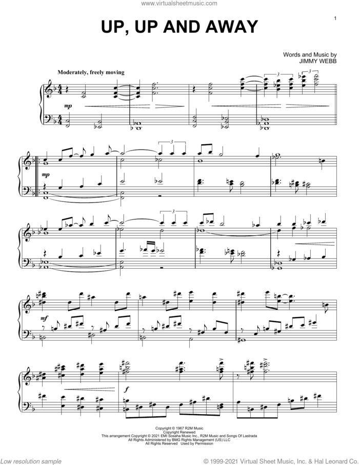 Up, Up And Away [Classical version] sheet music for piano solo by The Fifth Dimension and Jimmy Webb, intermediate skill level