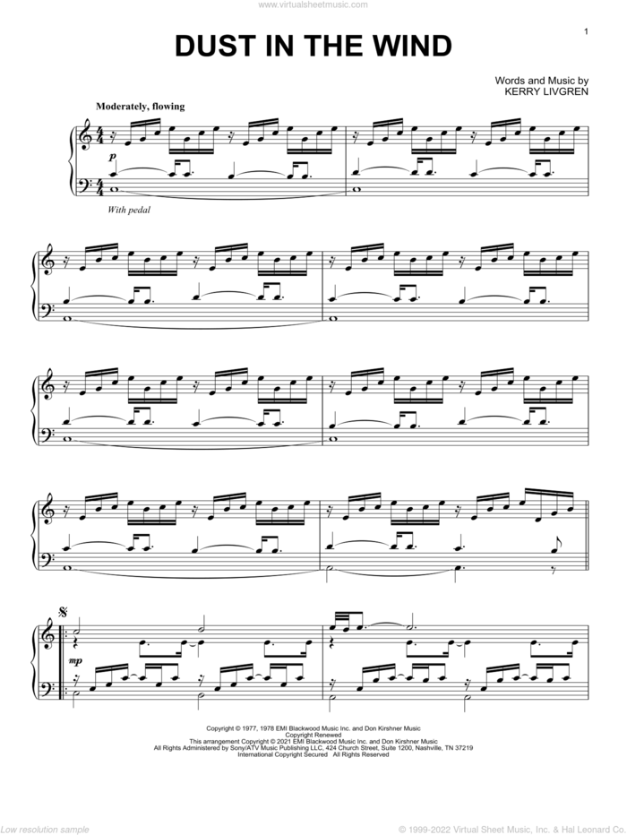 Dust In The Wind [Classical version] sheet music for piano solo by Kansas and Kerry Livgren, intermediate skill level