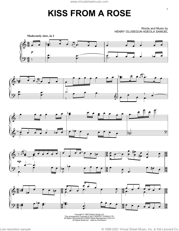 Kiss From A Rose [Classical version] sheet music for piano solo by Manuel Seal and Henry Olusegun Adeola Samuel, intermediate skill level