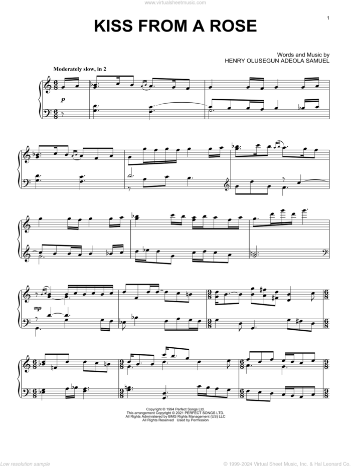 Kiss From A Rose [Classical version] sheet music for piano solo by Manuel Seal and Henry Olusegun Adeola Samuel, intermediate skill level