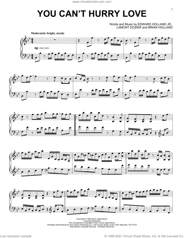 You Can't Hurry Love [Classical version] sheet music for piano solo by The Supremes, Phil Collins, Brian Holland, Edward Holland Jr. and Lamont Dozier, intermediate skill level