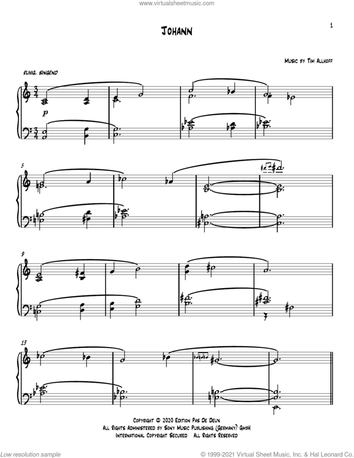 Johann sheet music for piano solo by Tim Allhoff, classical score, intermediate skill level