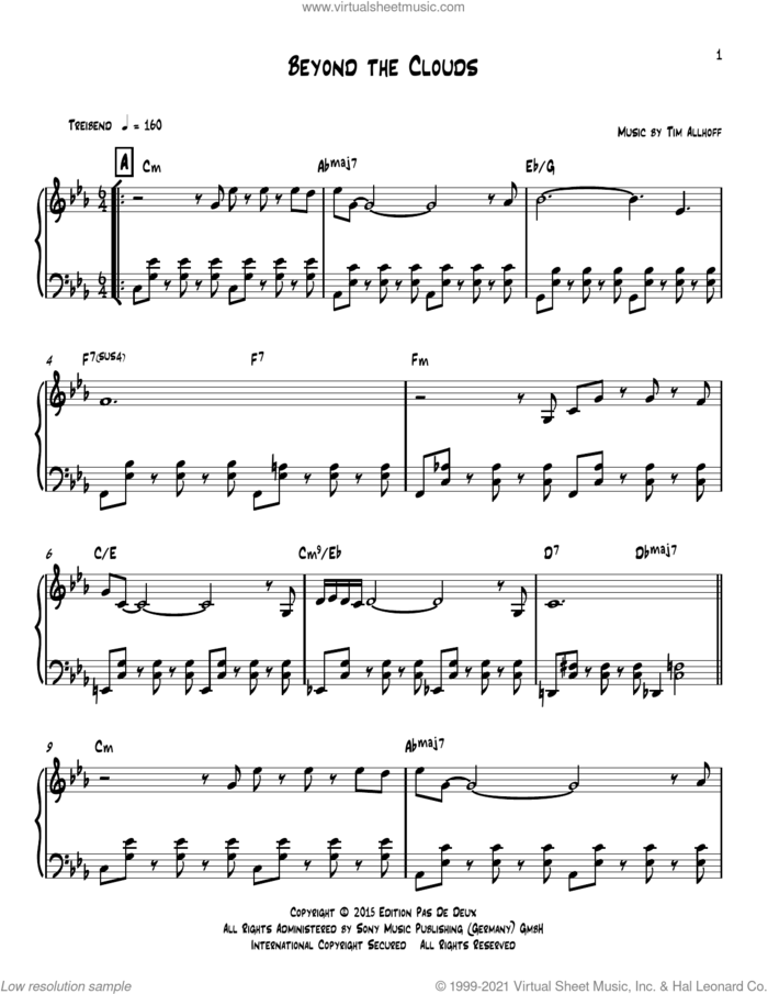 Beyond The Clouds sheet music for piano solo by Tim Allhoff, classical score, intermediate skill level