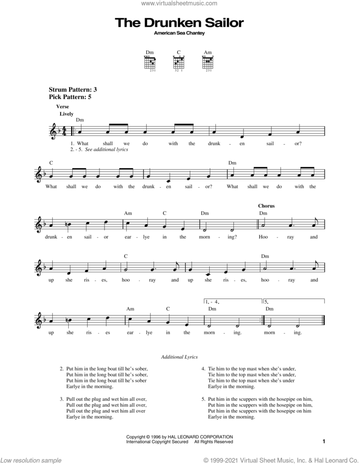 The Drunken Sailor sheet music for guitar solo (chords) by American Sea Chantey, easy guitar (chords)
