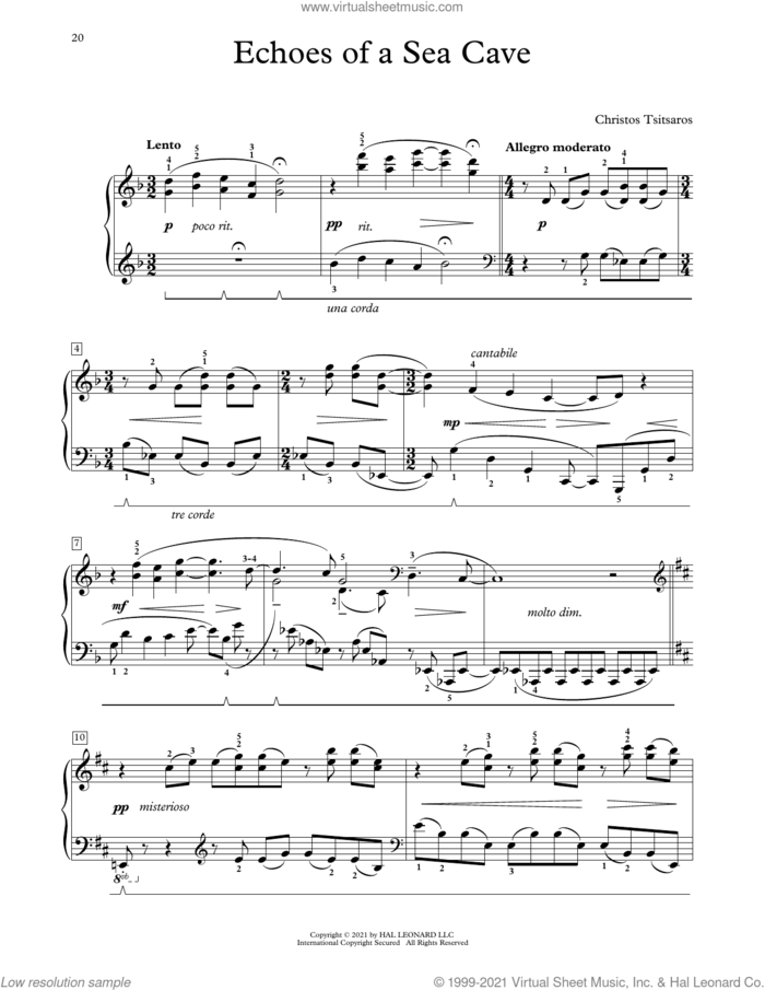 Echoes Of A Sea Cave sheet music for piano solo (elementary) by Christos Tsitsaros, classical score, beginner piano (elementary)