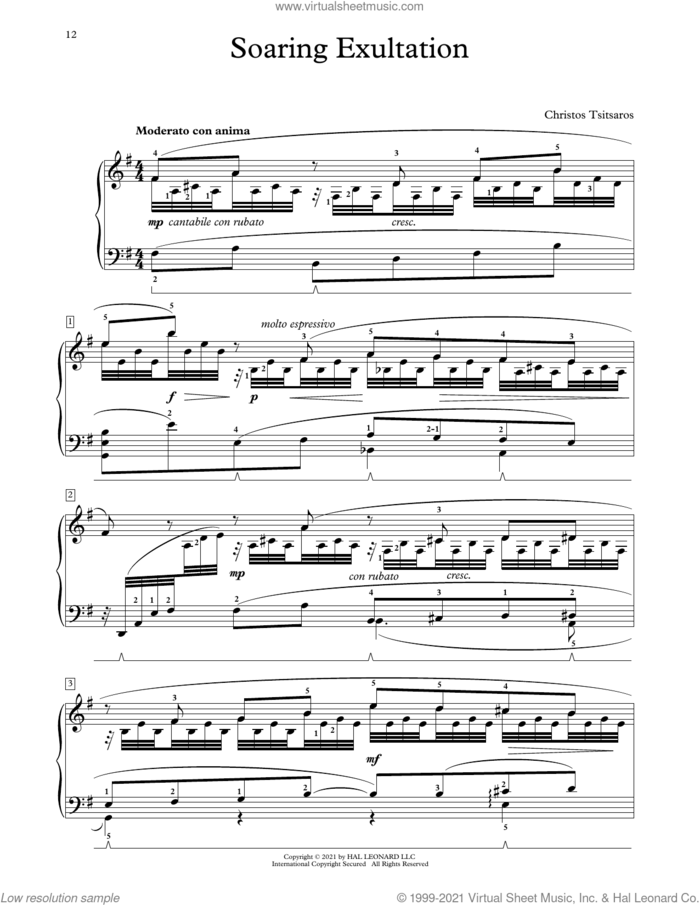 Soaring Exultation sheet music for piano solo (elementary) by Christos Tsitsaros, classical score, beginner piano (elementary)