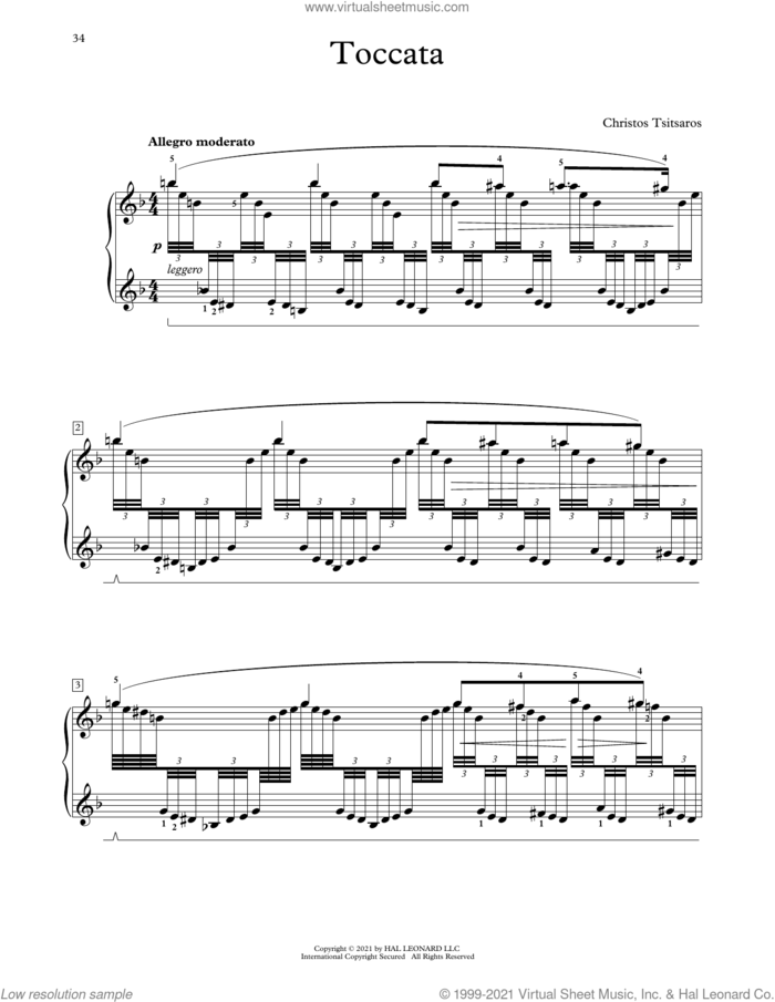 Toccata sheet music for piano solo (elementary) by Christos Tsitsaros, classical score, beginner piano (elementary)
