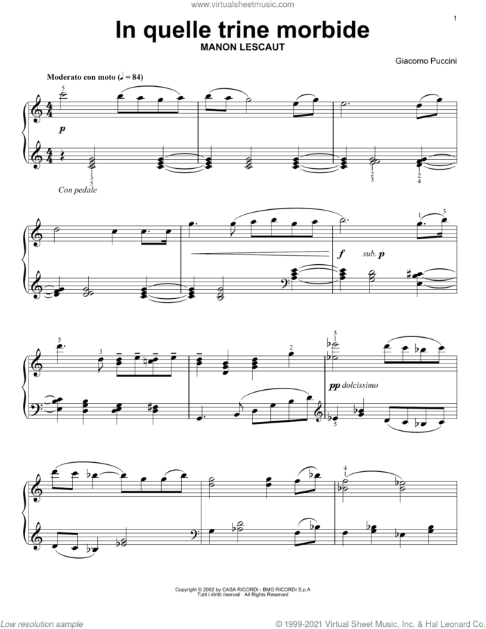 In Quelle Trine Morbide sheet music for voice and other instruments (E-Z Play) by Giacomo Puccini, classical score, easy skill level