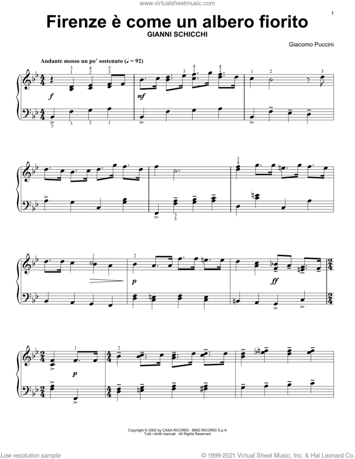Rinuccio's Aria (Firenze E Come Un Alberto Fiorito) sheet music for voice and other instruments (E-Z Play) by Giacomo Puccini, classical score, easy skill level