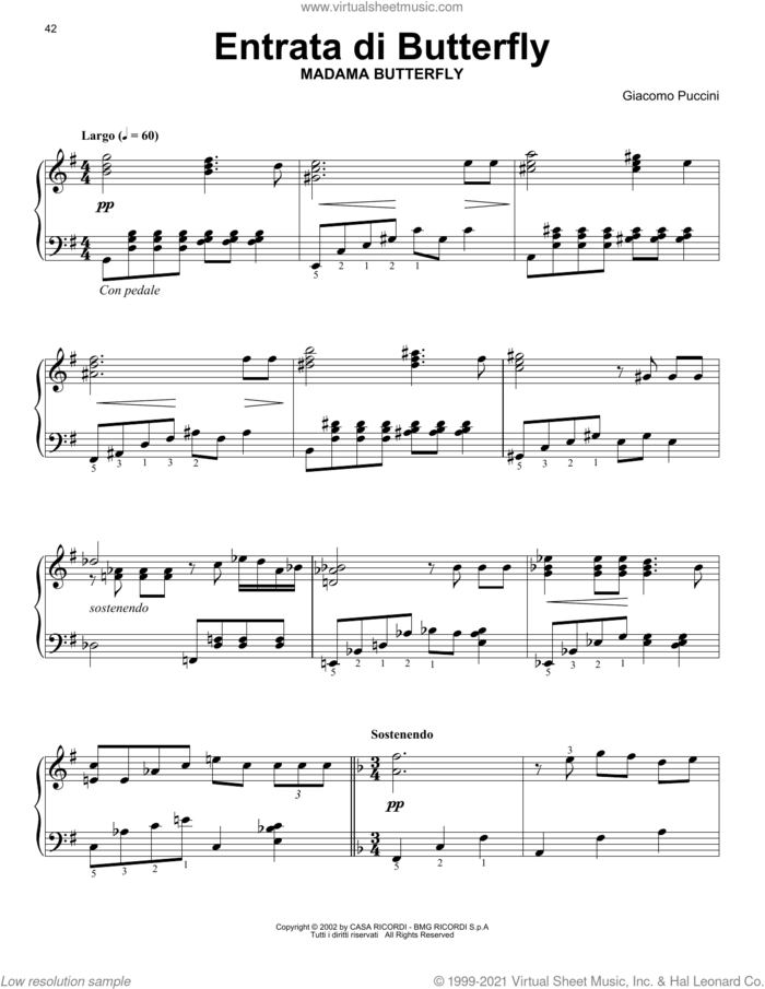 Entrance Of Butterfly sheet music for voice and other instruments (E-Z Play) by Giacomo Puccini, classical score, easy skill level
