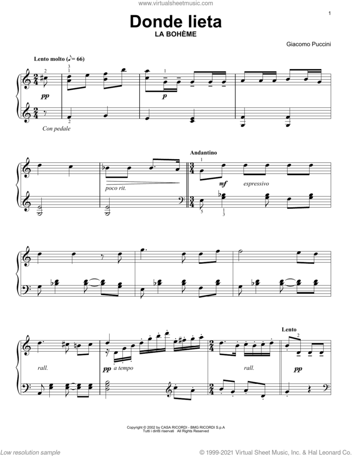 Donde Lieta sheet music for voice and other instruments (E-Z Play) by Giacomo Puccini, classical score, easy skill level