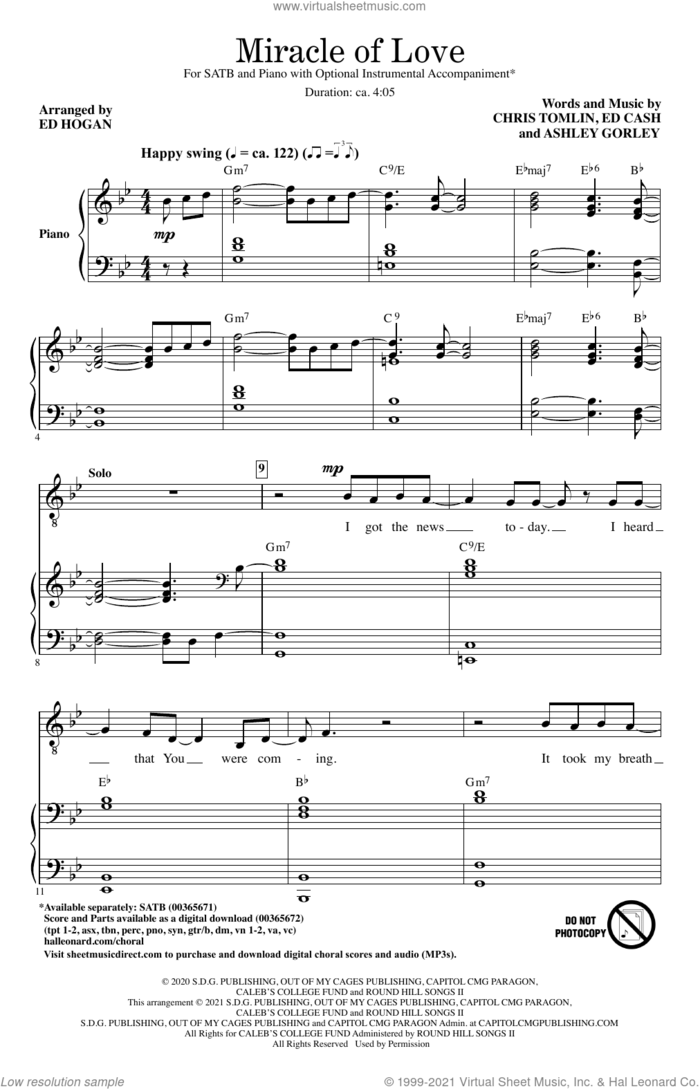 Miracle Of Love (arr. Ed Hogan) sheet music for choir (SATB: soprano, alto, tenor, bass) by Chris Tomlin, Ed Hogan, Ashley Gorley and Ed Cash, intermediate skill level