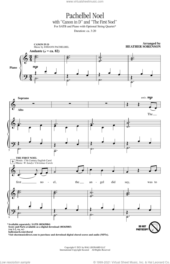 Pachelbel Noel (arr. Heather Sorenson) sheet music for choir (SATB: soprano, alto, tenor, bass) by Johann Pachelbel, Heather Sorenson and Miscellaneous, intermediate skill level