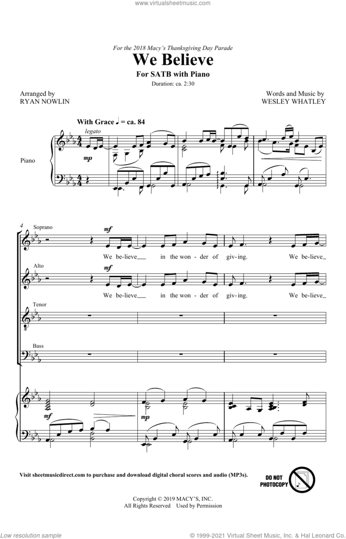 We Believe (arr. Ryan Nowlin) sheet music for choir (SATB: soprano, alto, tenor, bass) by Wesley Whatley and Ryan Nowlin, intermediate skill level
