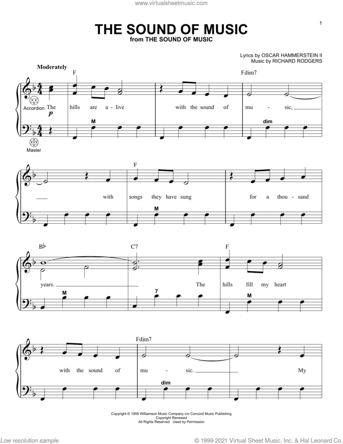 The Sound Of Music sheet music for accordion by Richard Rodgers, Oscar II Hammerstein and Rodgers & Hammerstein, intermediate skill level