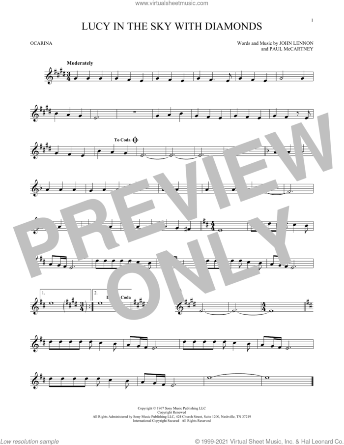 Lucy In The Sky With Diamonds sheet music for ocarina solo by The Beatles, John Lennon and Paul McCartney, intermediate skill level
