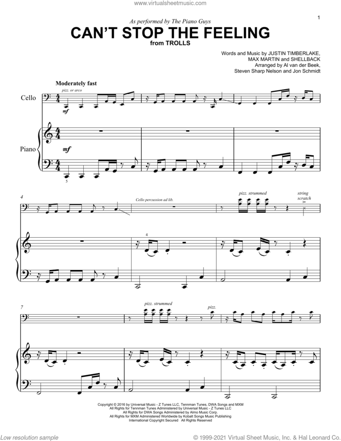 Can't Stop The Feeling! sheet music for voice and other instruments (E-Z Play) by The Piano Guys, Johan Schuster, Justin Timberlake, Max Martin and Shellback, easy skill level