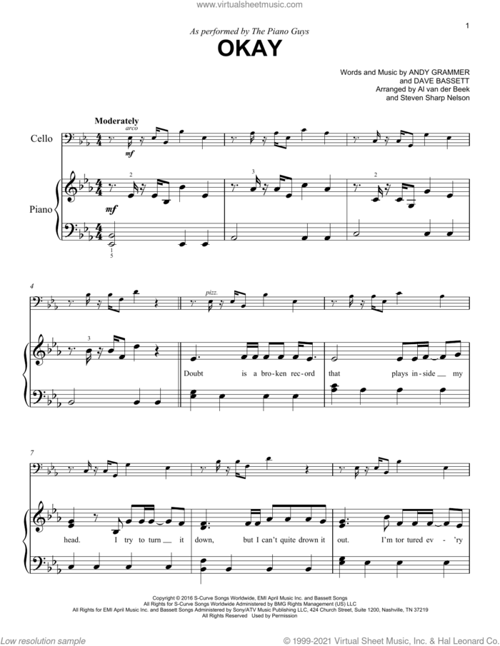Okay sheet music for voice and other instruments (E-Z Play) by The Piano Guys, Andy Grammer and Dave Bassett, easy skill level