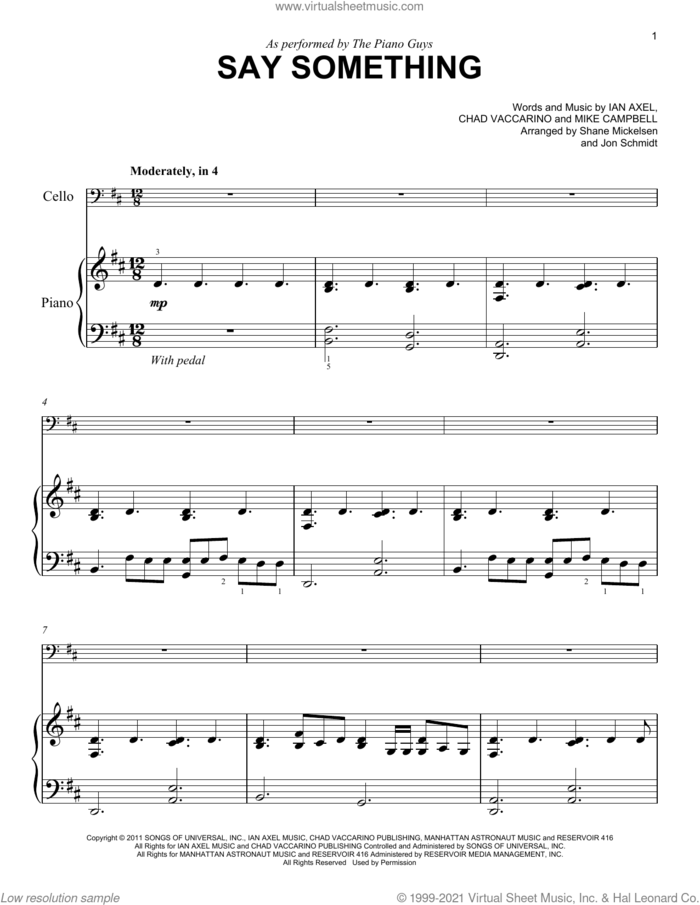 Say Something sheet music for voice and other instruments (E-Z Play) by The Piano Guys, A Great Big World, Chad Vaccarino, Ian Axel and Mike Campbell, easy skill level
