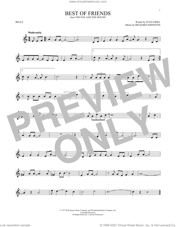 Best Of Friends (from The Fox And The Hound) sheet music for Hand Bells Solo (bell solo) by Richard Johnston, Pearl Bailey and Stan Fidel, intermediate Hand Bells Solo (bell)