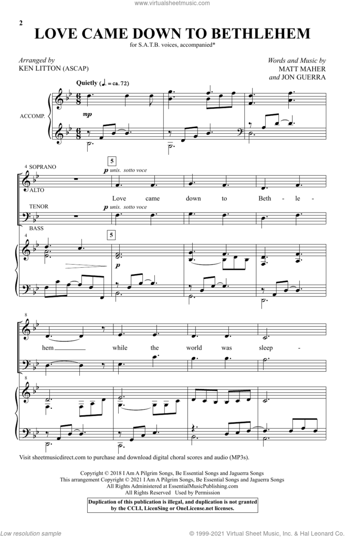 Love Came Down To Bethlehem (arr. Ken Litton) sheet music for choir (SATB: soprano, alto, tenor, bass) by Matt Maher, Ken Litton and Jon Guerra, intermediate skill level