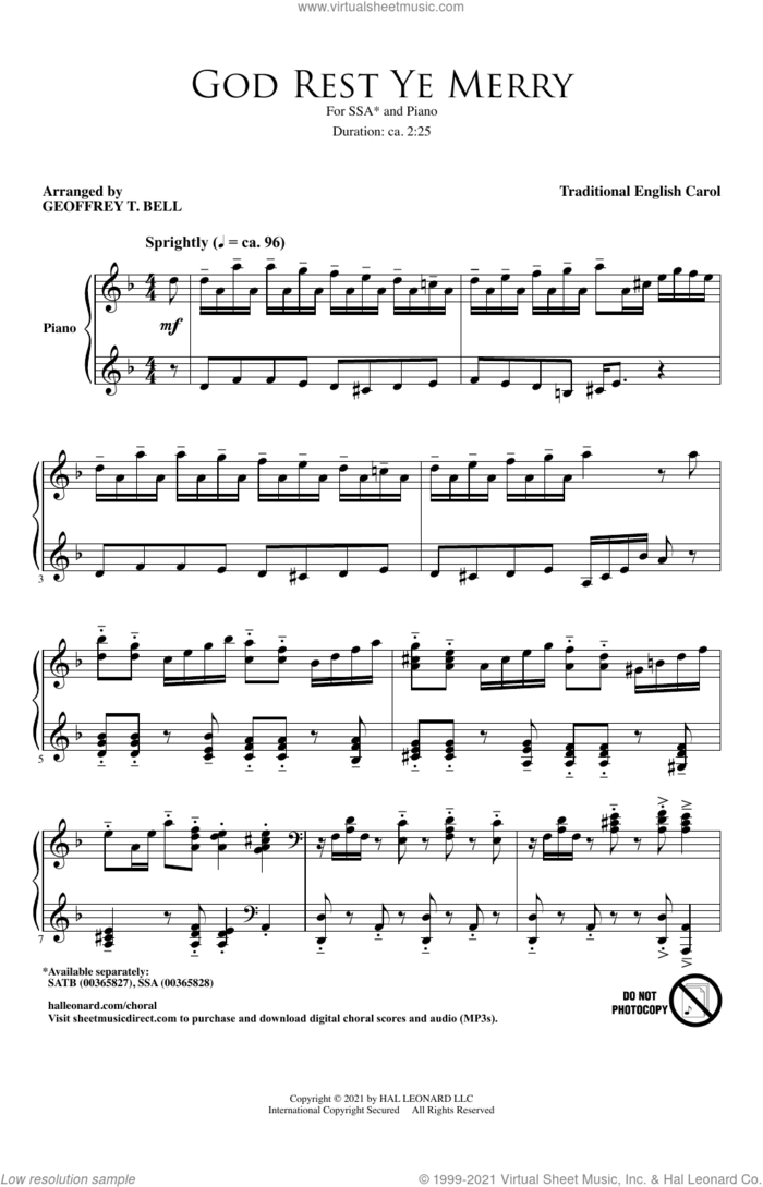 God Rest Ye Merry (arr. Geoffrey T. Bell) sheet music for choir (SSA: soprano, alto)  and Geoffrey T. Bell, intermediate skill level