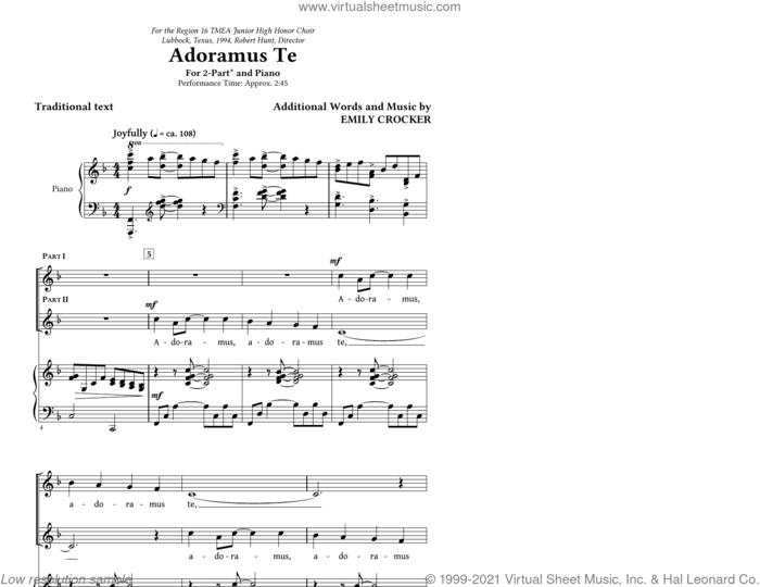 Adoramus Te sheet music for choir (2-Part) by Emily Crocker and Miscellaneous, intermediate duet