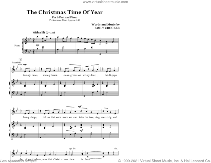 The Christmas Time Of Year sheet music for choir (2-Part) by Emily Crocker, intermediate duet