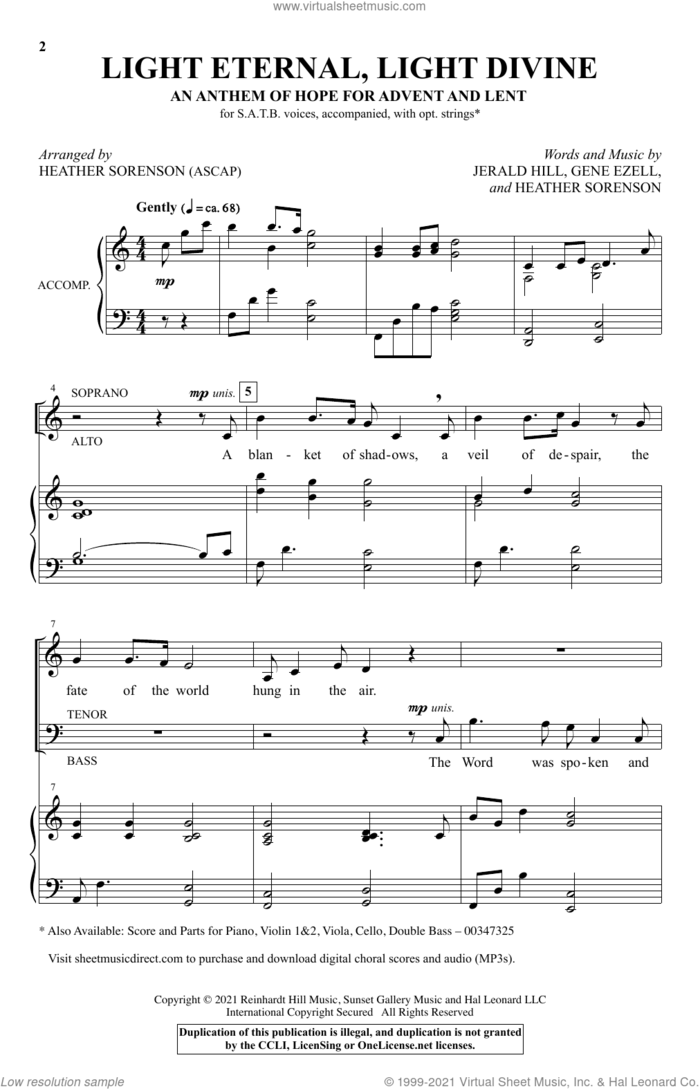 Light Eternal, Light Divine (An Anthem Of Hope For Advent And Lent) sheet music for choir (SATB: soprano, alto, tenor, bass) by Heather Sorenson, Gene Ezell and Jerald Hill, intermediate skill level
