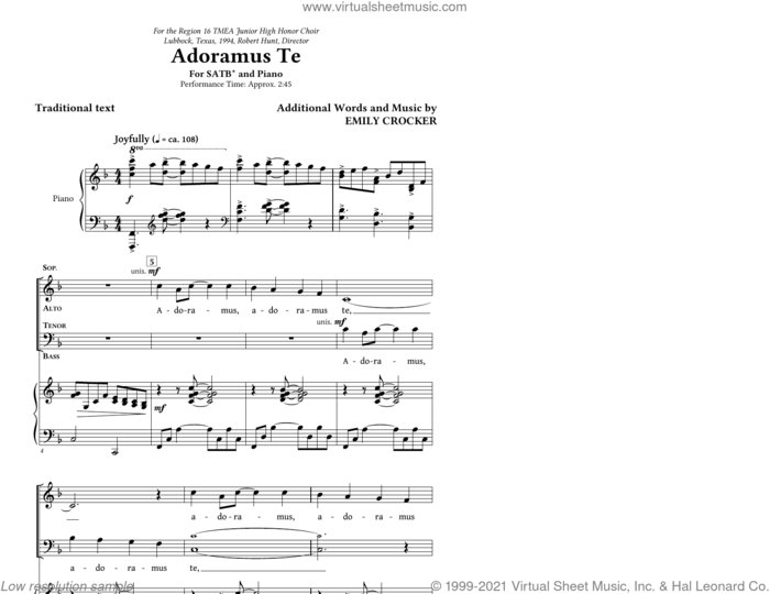 Adoramus Te sheet music for choir (SATB: soprano, alto, tenor, bass) by Emily Crocker and Miscellaneous, intermediate skill level