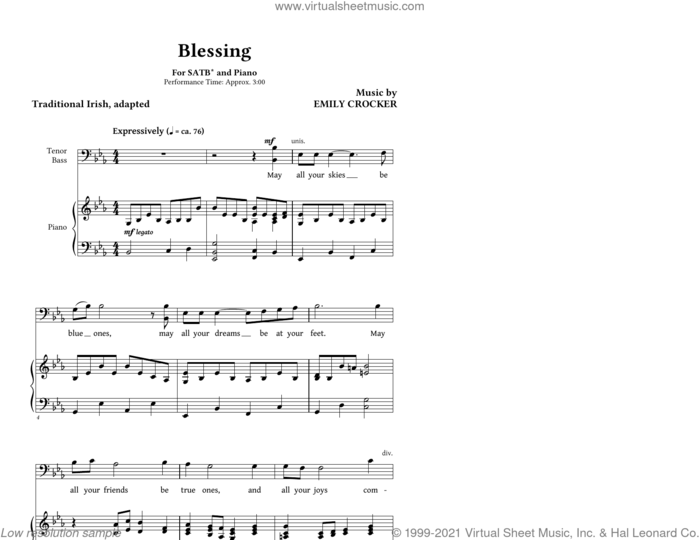 Blessing sheet music for choir (SATB: soprano, alto, tenor, bass) by Emily Crocker and Traditional Irish, intermediate skill level